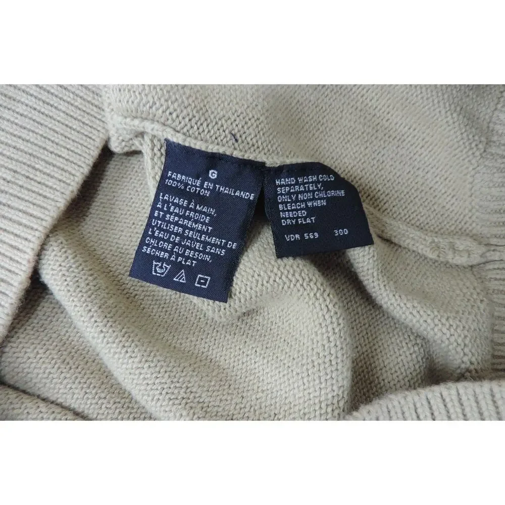 Nautica men's size L cotton crew neck sweater knit tan and navy blue
